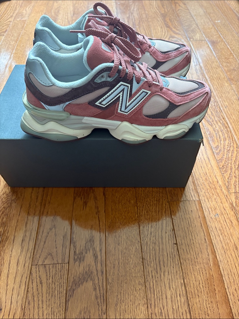 New Balance Rose and Light Gray Chunky Lace-Up Sneakers